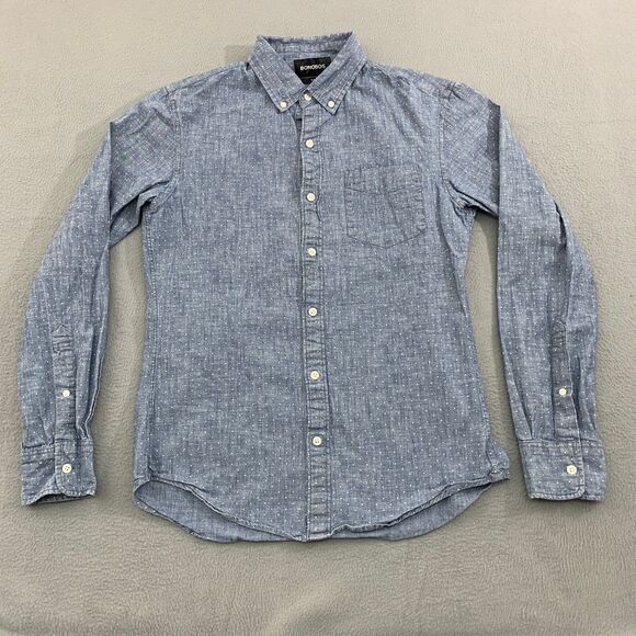 Bonobos Button Down Shirt Mens Small Swiss Dot Long Sleeve Chambray Slim Fit - Picture 1 of 16
